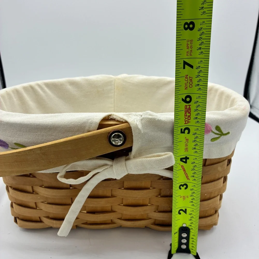 Vintage Splint Basket Wood Swing Handle Fabric Tulip Liner Oval